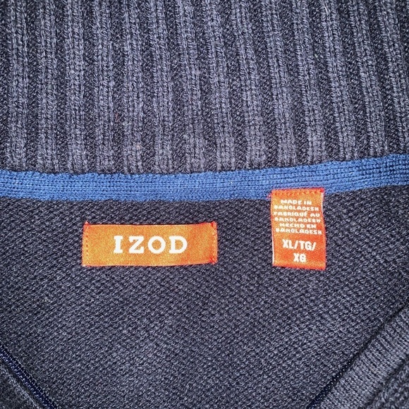 Izod Sweater Mens Size XL 1/4 Zip Navy and Kelly Green Wide Stripe - Picture 8 of 8